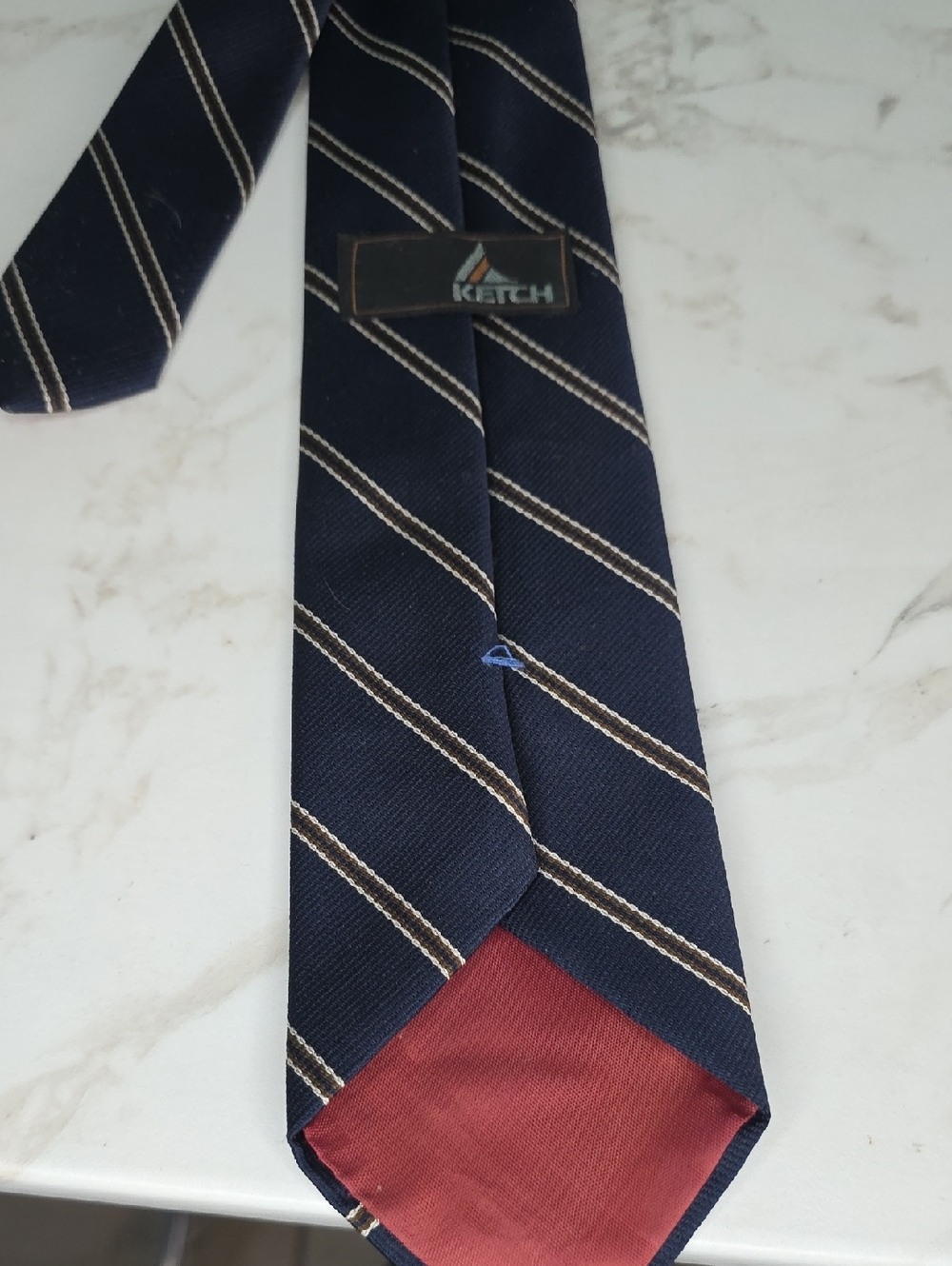 Ketch Men's Navy Striped Tie with Burgundy Tip